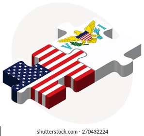 Vector Image - USA and United States Virgin Islands Flags in puzzle isolated on white background