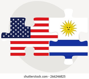Vector Image - USA and Uruguay Flags in puzzle  isolated on white background