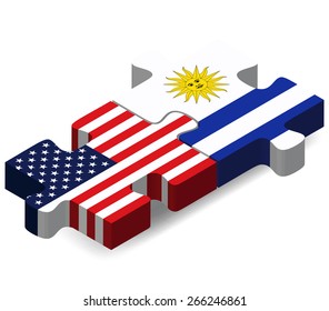 Vector Image - USA and Uruguay Flags in puzzle  isolated on white background