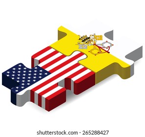 Vector Image - USA and Vatican City Flags in puzzle  isolated on white background 