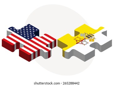 Vector Image - USA and Vatican City Flags in puzzle  isolated on white background 