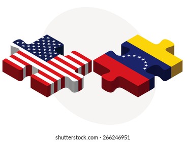 Vector Image - USA and Venezuela Flags in puzzle  isolated on white background