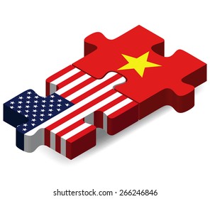 Vector Image - USA and Vietnam Flags in puzzle  isolated on white background
