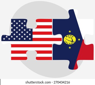Vector Image - USA and Wake Island Flags in puzzle isolated on white background
