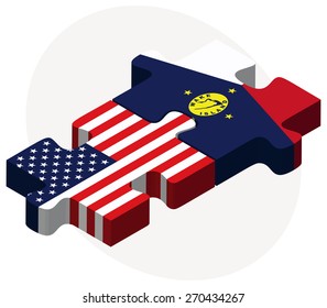 Vector Image - USA and Wake Island Flags in puzzle isolated on white background
