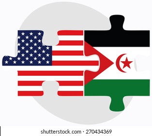 Vector Image - USA and Western Sahara Flags in puzzle isolated on white background