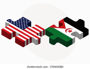 Vector Image - USA and Western Sahara Flags in puzzle isolated on white background