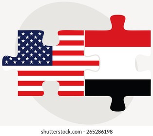 Vector Image - USA and Yemen Flags in puzzle  isolated on white background 