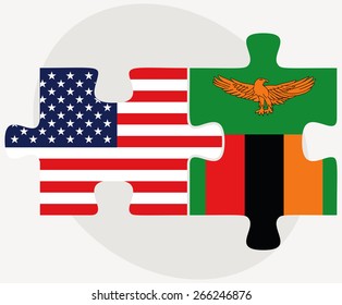 Vector Image - USA and Zambia Flags in puzzle  isolated on white background
