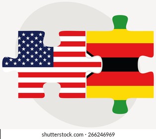Vector Image - USA and Zimbabwe Flags in puzzle  isolated on white background
