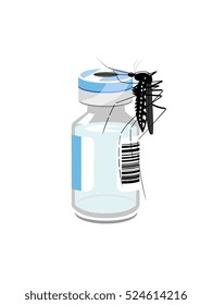 Vector image of a vaccine bottle with a mosquito