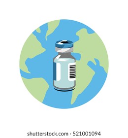 Vector image of a vaccine bottle on a globe 