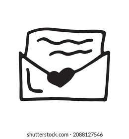 vector image of a valentine envelope with a heart in doodle style