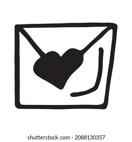 vector image of a valentine envelope with a heart in doodle style