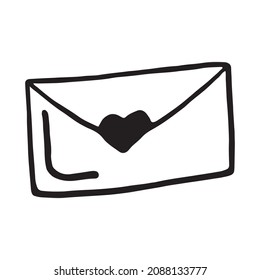 vector image of a valentine envelope with a heart in doodle style