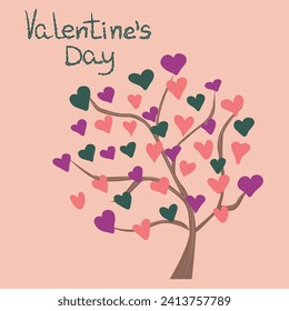 Vector image of a Valentine's Day greeting card. A tree full of love, for the closest ones.