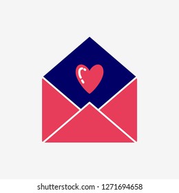 Vector image of valentine's day symbol. Red envelope with a red heart on a white background. Flat vector illustration.