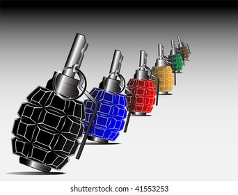vector image of varicoloured  hand-grenades on a grey background