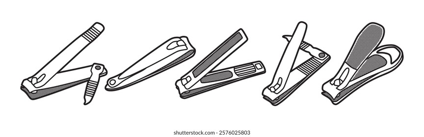 vector image, various black and white nail clippers