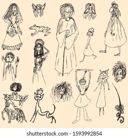 Vector image of various doodles of Halloween theme