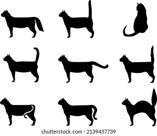 vector image of various shapes of cat silhouettes.