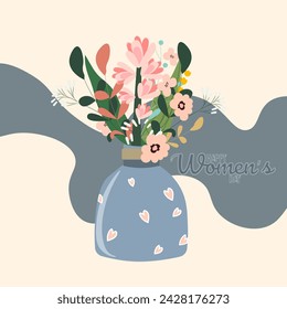 Vector image of a vase with flowers Happy Women's Day March 8