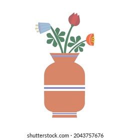 Vector image of a vase with three flowers