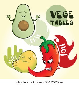 Vector image of vegetables and their characters. Comic form representation form.