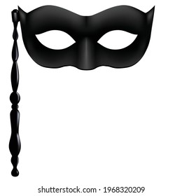 Vector image of a Venecian black carnival mask with a handle isolated on the white background.