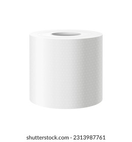 Vector image of vertical toilet paper roll. Isolated hygiene object for wc or bathroom. Closeup or mockup illustration of sanitary material. Template for household accessories, restroom towel. Loo