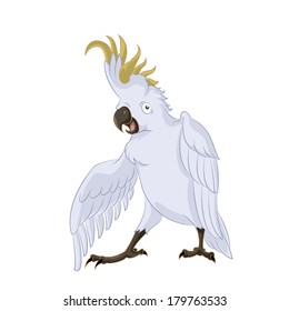 Vector image of very happy cartoon cockatoo,