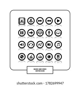 Imagen vectorial. Iconos de edición de vídeo y música.