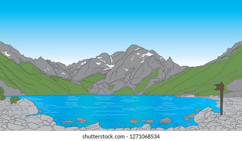 Vector image of the view of mountain lake Morskie Oko (