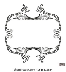 Vector image. Vintage baroque frame. Acanthus foliage swirl decorative design element. Scroll ornament engraving border floral. retro pattern antique style.