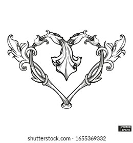 Vector image. Vintage baroque frame. Acanthus foliage swirl decorative design element. Scroll ornament engraving border floral. retro pattern antique style.