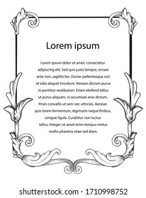 Vector image. Vintage baroque frame. Acanthus foliage swirl decorative design element. Scroll ornament engraving border floral. retro pattern antique style.