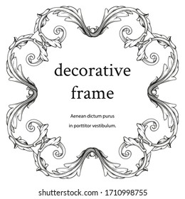 Vector image. Vintage baroque frame. Acanthus foliage swirl decorative design element. Scroll ornament engraving border floral. retro pattern antique style.