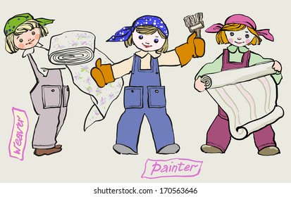 Vector image vintage girls workers