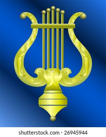 Vector image of vintage gold musical instrument lyre decorated with ornament