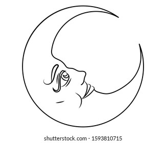 Vector image of vintage moon engraving.