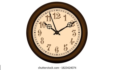 Vector image of Vintage style clock with hands, classic style wall watch
