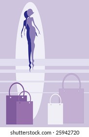 vector image of violet silhouette of buyer and few bags