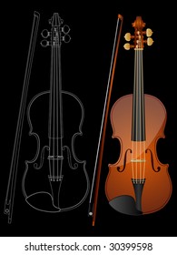 Vector image of a violin isolated on black background.