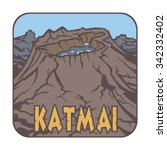 Vector image of a volcano Katmai on the background of nature and sky.square color thumbnail icon