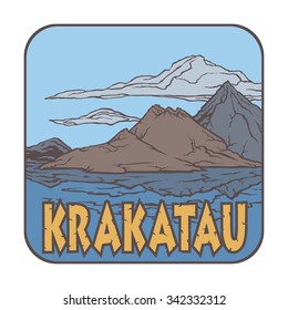 Vector image of a volcano Krakatau on the background of nature and sky.square color thumbnail icon