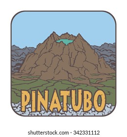 Vector image of a volcano Pinatubo on the background of nature and sky.square color thumbnail icon