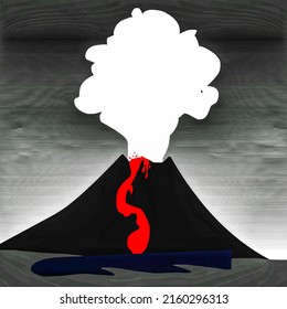 vector image of a volcano that is erupting, it looks like it is emitting hot lava and soaring smoke.