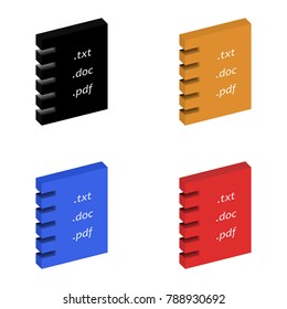 Vector image of volume folders for documents .txt .doc .pdf in black, blue, red and orange colors