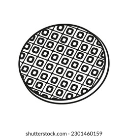 Vector image of a waffle in doodle style. Pastry crispy product with dough cells.