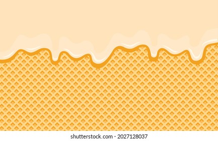 Vector image of a waffle and dripping ice cream or white chocolate